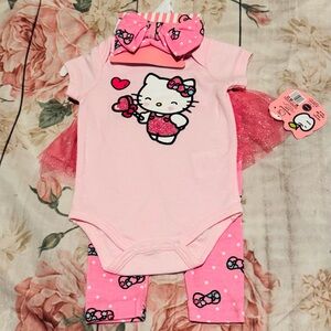 Hel Kitty Baby Girl 3 Piece Set Pink with Bow & Tutu 3 Months New with Tags